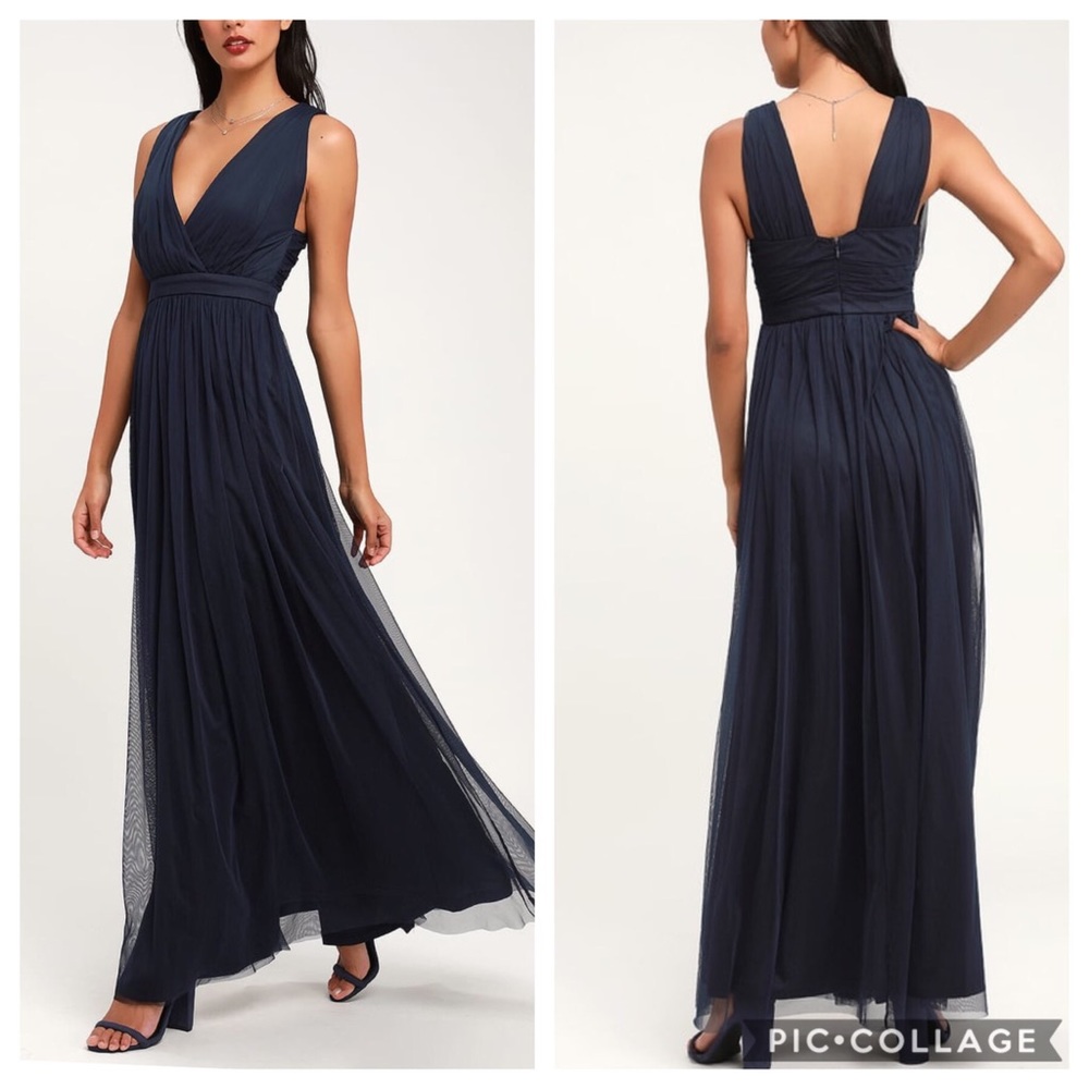 Lulus Romantic Moment Navy Blue Mesh Maxi Dress
